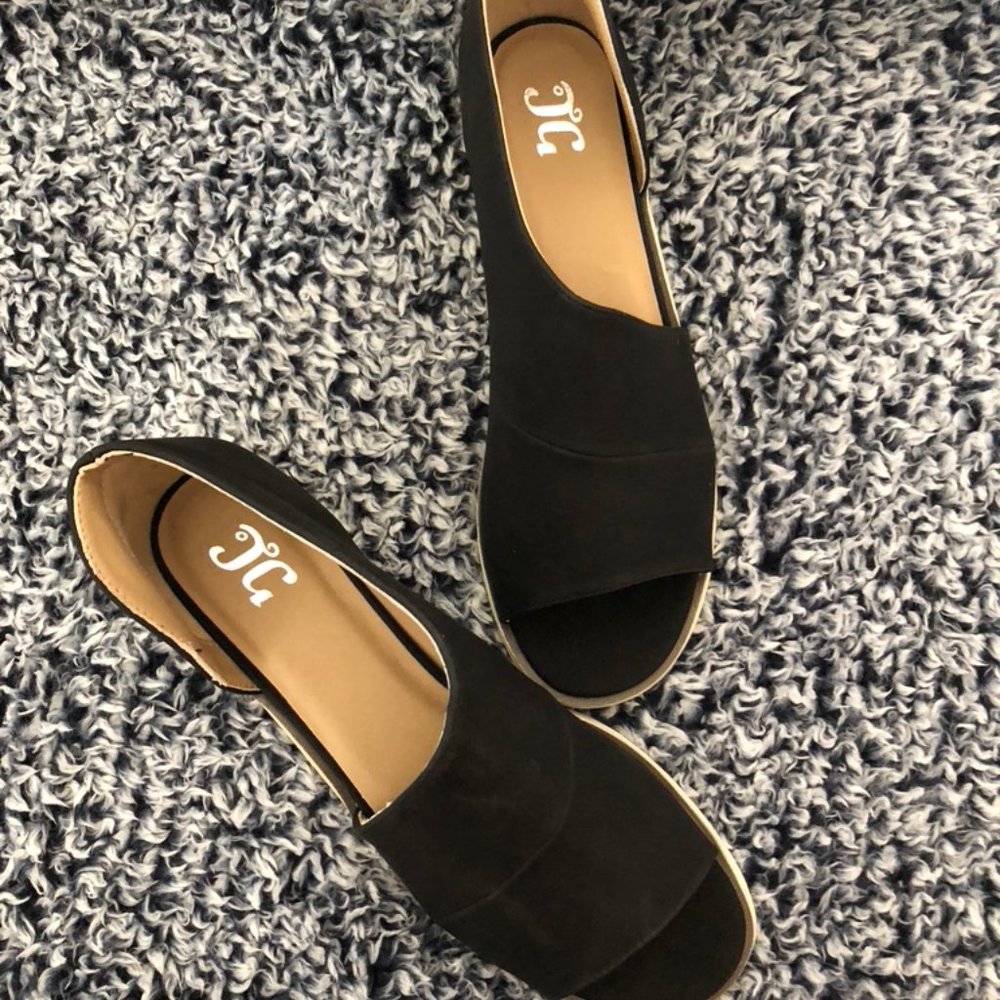 Open Toe Black Flats